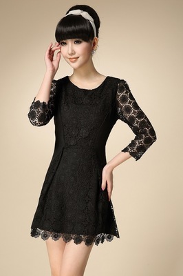 【2014新款連衣裙春裝 時(shí)尚正品勾花鏤空太陽(yáng)花連衣裙收腰 批發(fā)代理】?jī)r(jià)格,廠家,圖片,連衣裙,深圳市龍崗區(qū)天晴服飾商行-